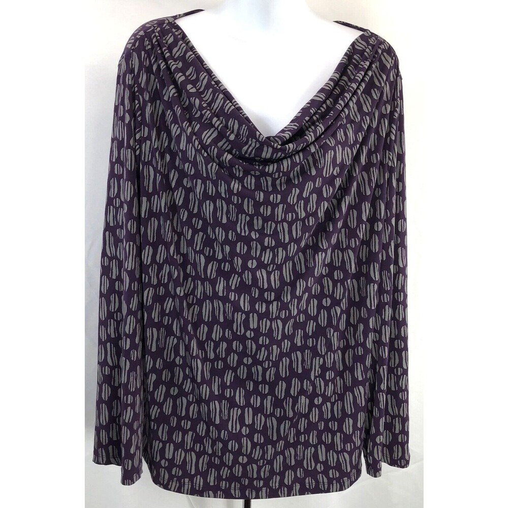 Croft Barrow Cowl drape neck top blouse 2X purple geo long sleeve Mesh stretch